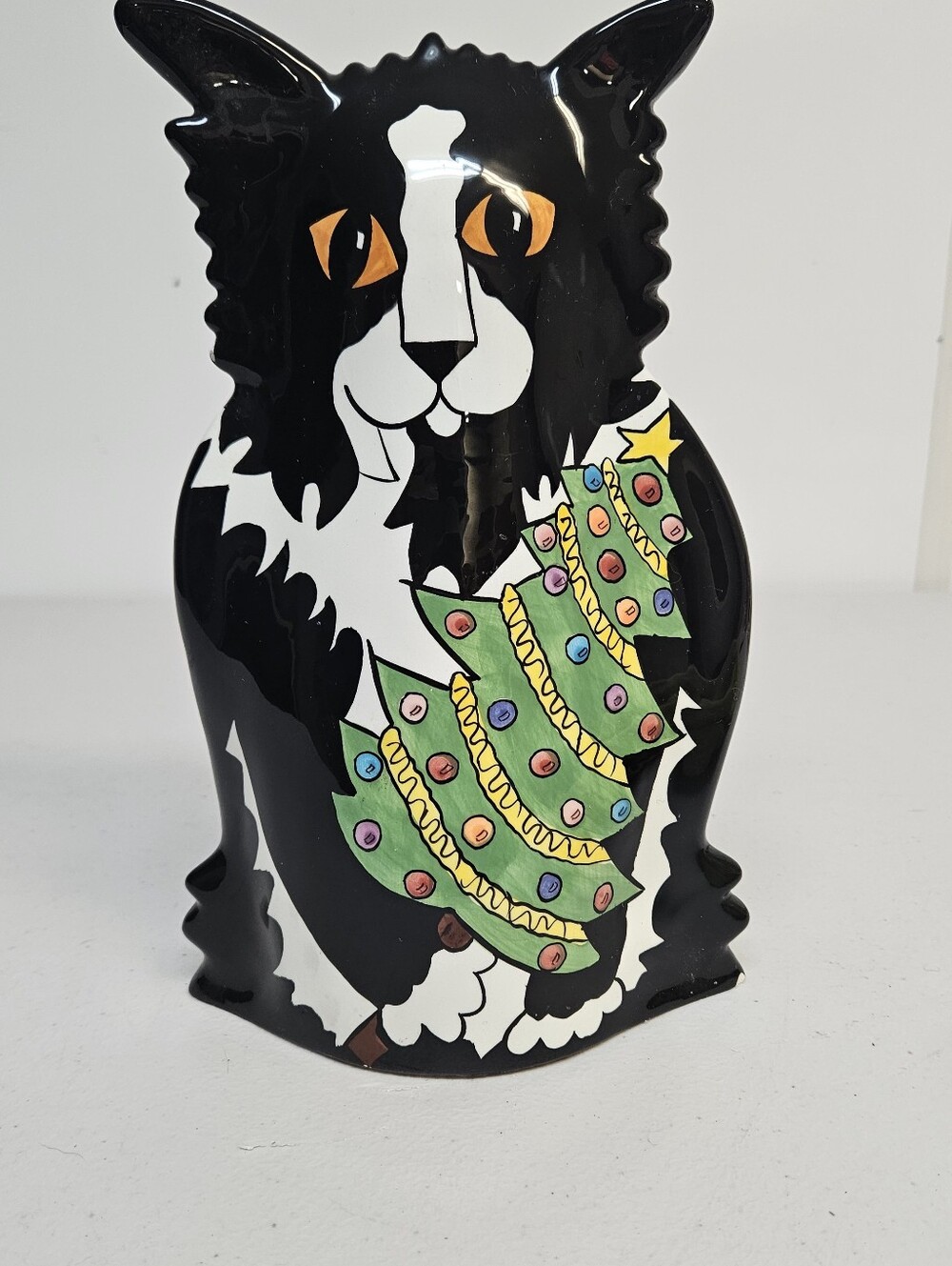 Ceramic Black White Tuxedo Cat Flower Vase by Cats By Nina Lyman Artist